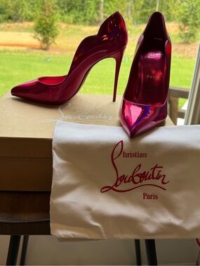 Christian Louboutin Metallic Fuchsia Patent Stiletto Pumps